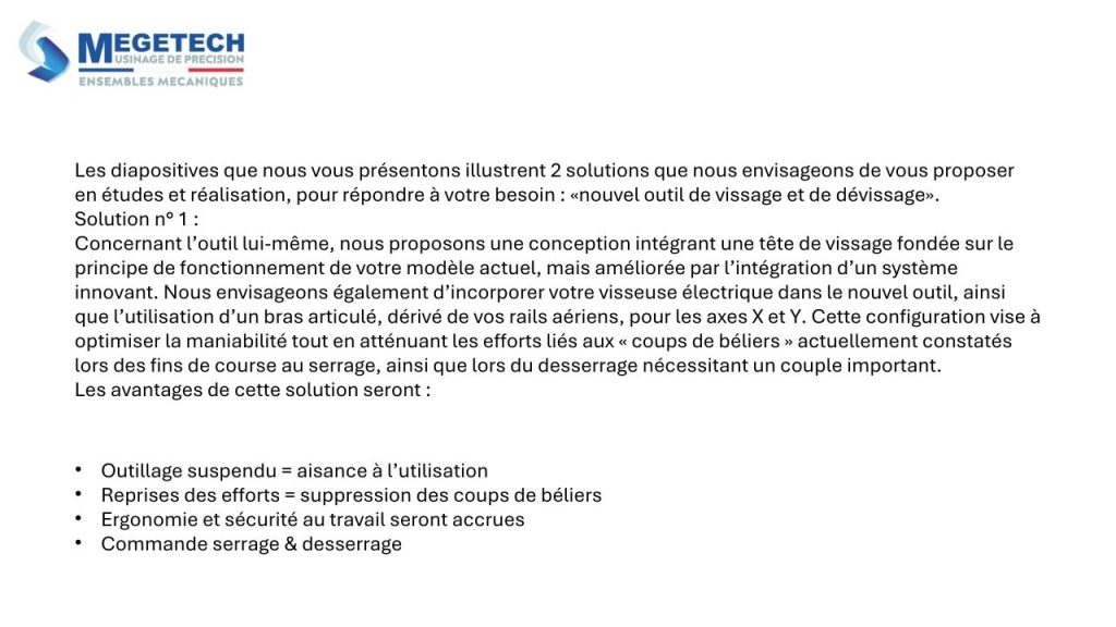 Exemple application ergonomie et performance industrielle Megetech